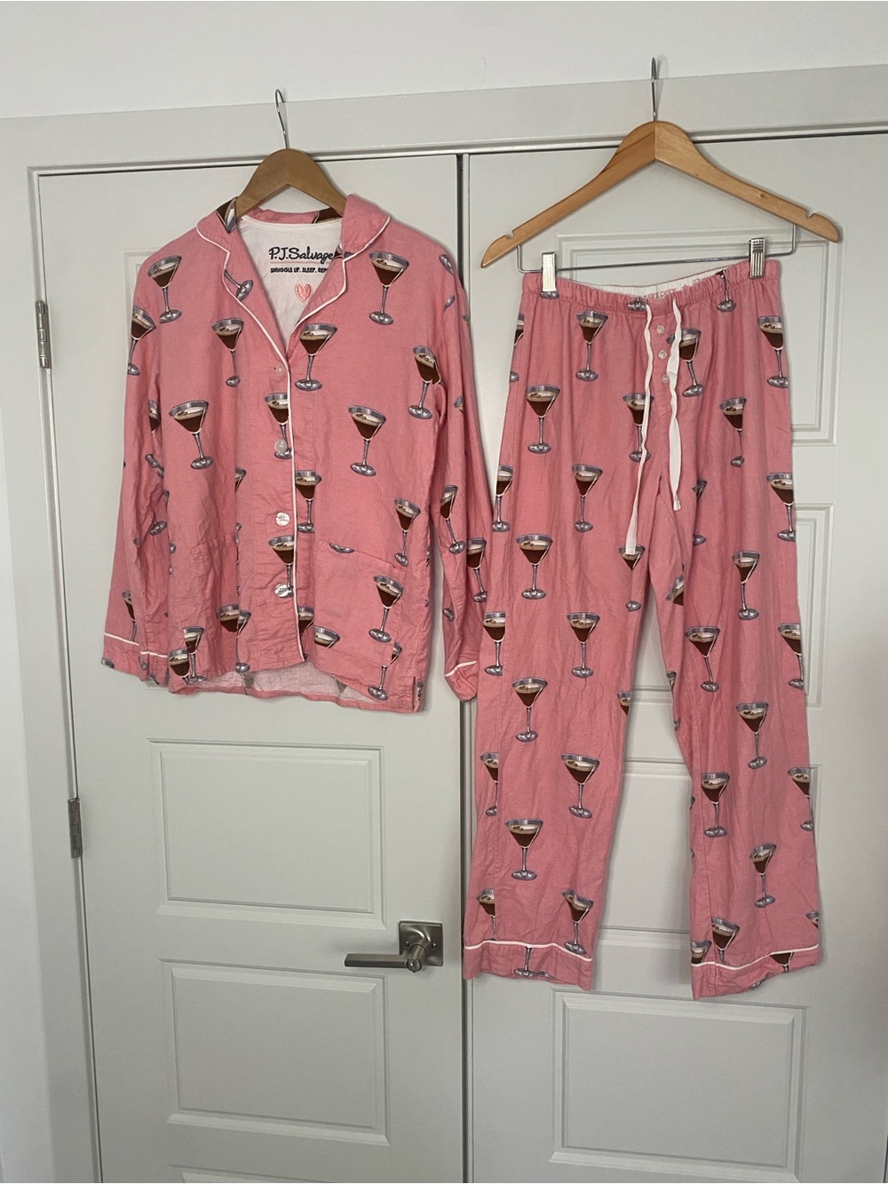 PJ Salvage Pink Espresso Martini Flannel Pajama Set XS Cotton